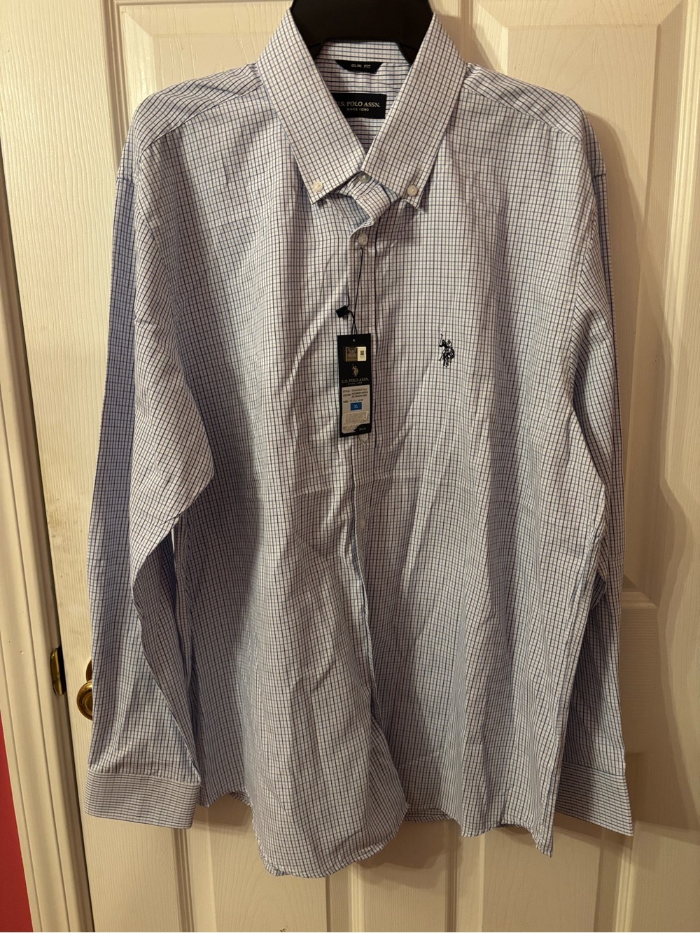 U.S. Polo Assn. Light Blue black and White Check Button-Up Shirt SZXL NEW.